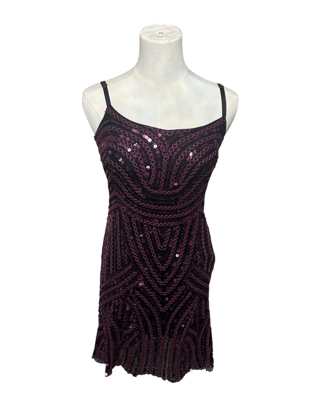 Stunning Plum & Black Sequin Art Deco Cocktail Dress XS ✨
